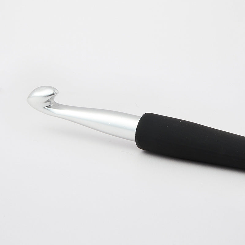 Silver Aluminium Crochet Hook with black soft feel handle