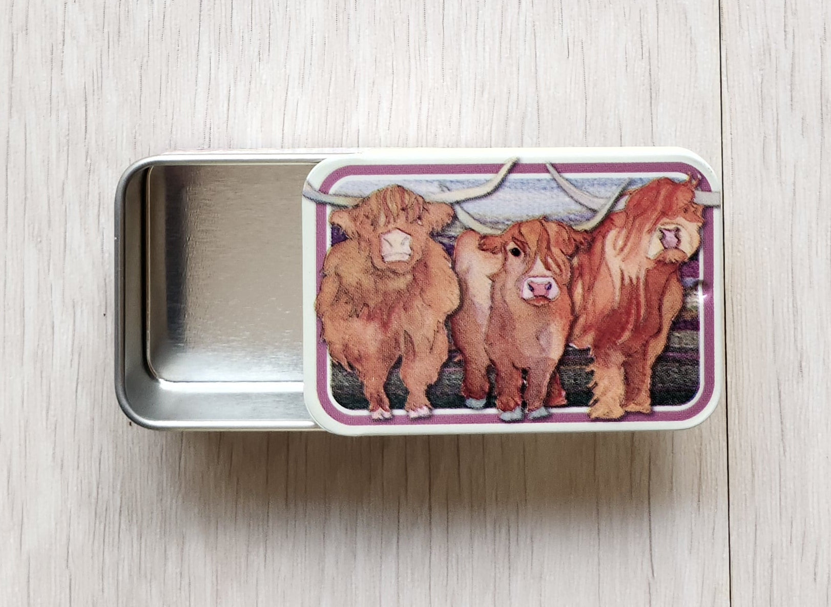 highland coos tin small for notions and trinkets emma ball