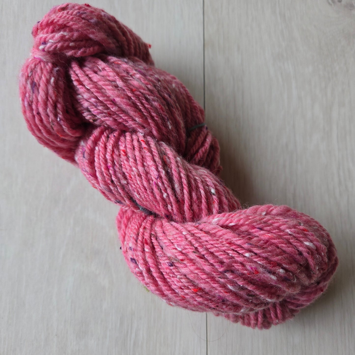  62.5% Polwarth Wool and 37.5% Viscose Tweed top, was hand spun by Fibrescape into a 3 ply Aran to chunky 97g weight yarn.&nbsp; 