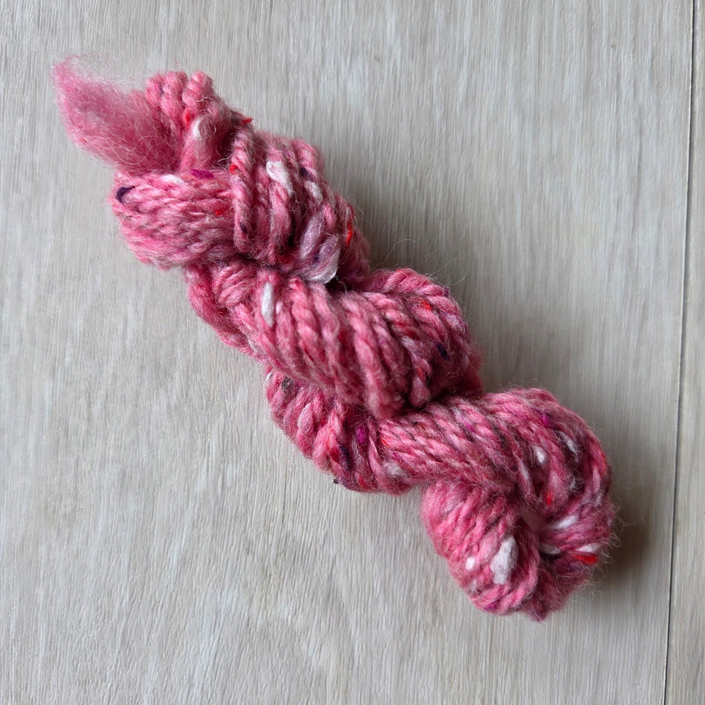  62.5% Polwarth Wool and 37.5% Viscose Tweed top, was hand spun by Fibrescape into a 3 ply Aran to chunky 97g weight yarn.&nbsp; 