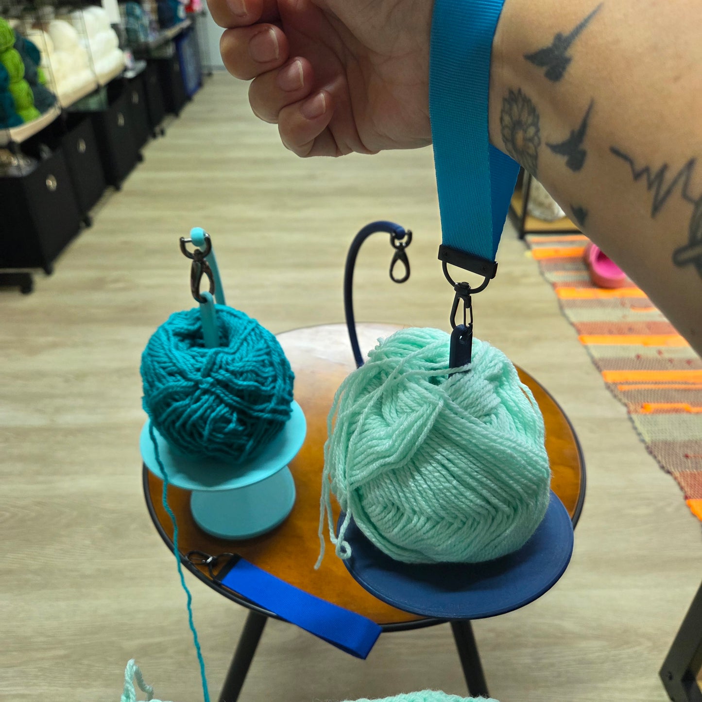 Project Yarn Two-In-One Yarn Holder.  Portable yarn holder with wrist strap.