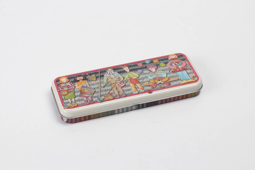 Colorful pencil case with cartoon characters on a white background