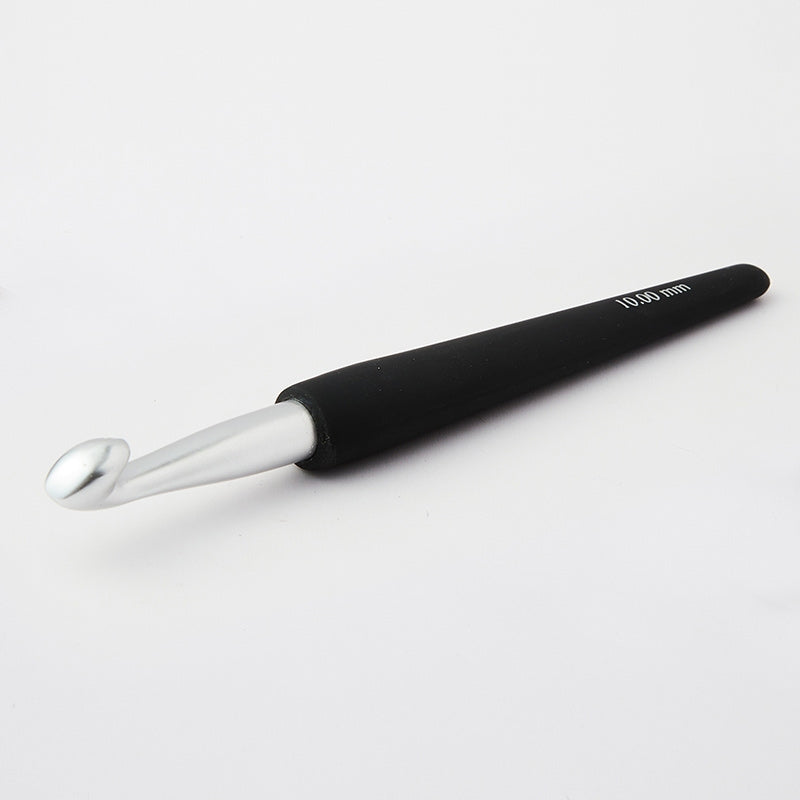 Silver Aluminium Crochet Hook with black soft feel handle